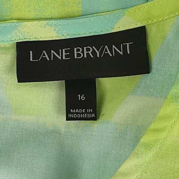 Lane Bryant Plus Size 16 Hi-Low Sleeveless Dress Green Blue Abstract Cotton - Picture 11 of 13